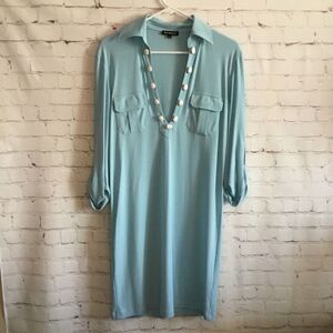 NWOT Royal Underground Women's Size S Blue Sky Deep V-Neck Mini Dress